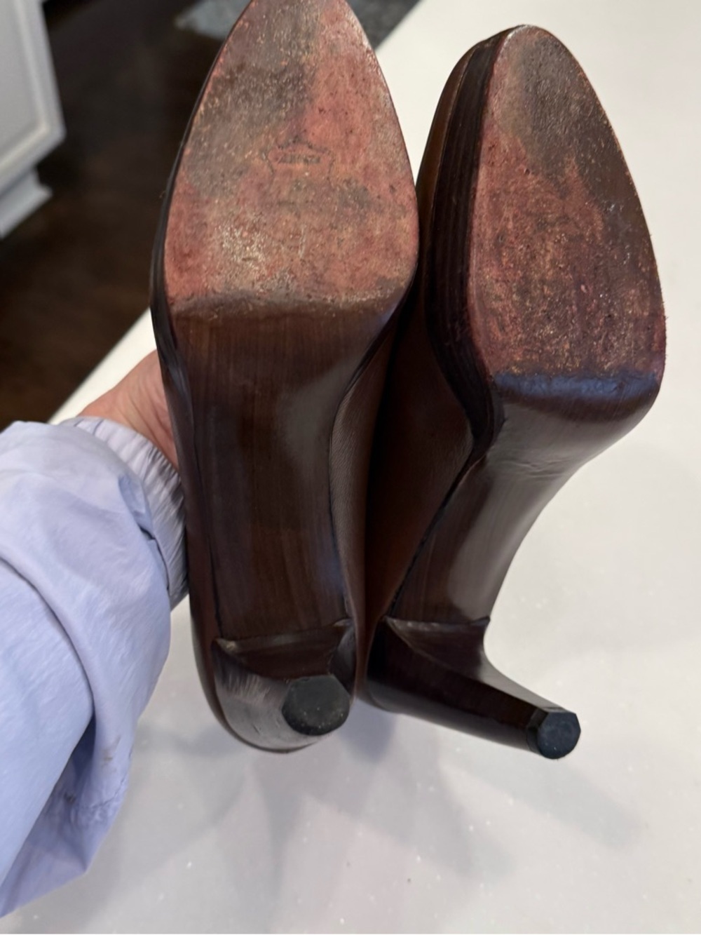 Stuart Weitzman Women's Brown Leather Mary Jane Heels Shoes Sz 8 EUC - Picture 11 of 14